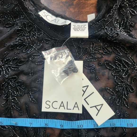 SCALA NWT Vintage Sheer Black Beaded Long Sleeve Evening Jacket / Bolero Sz: L - Picture 8 of 8